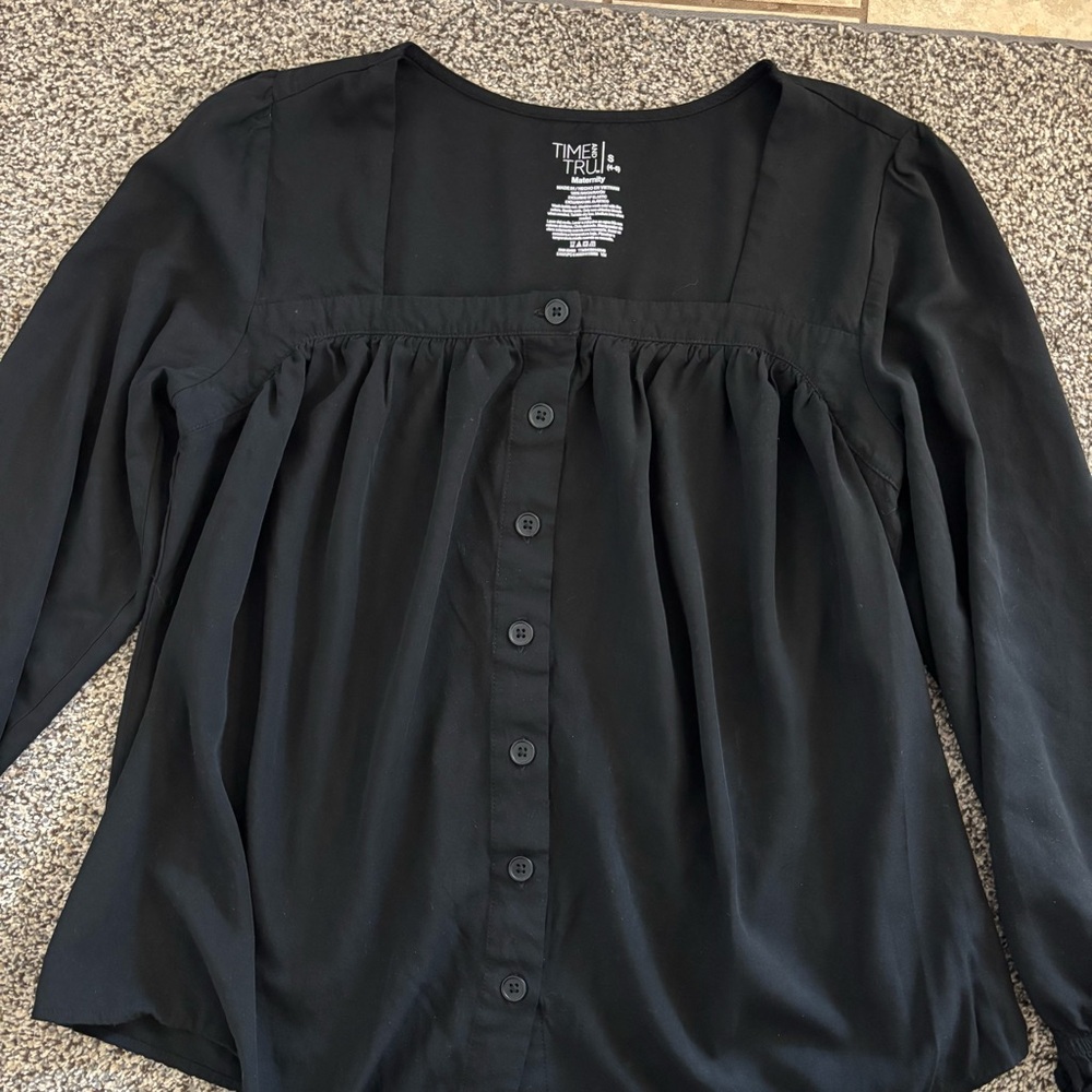 Time and Tru Black Square-Neck Maternity Button-Front Blouse Size Small - Picture 4 of 6
